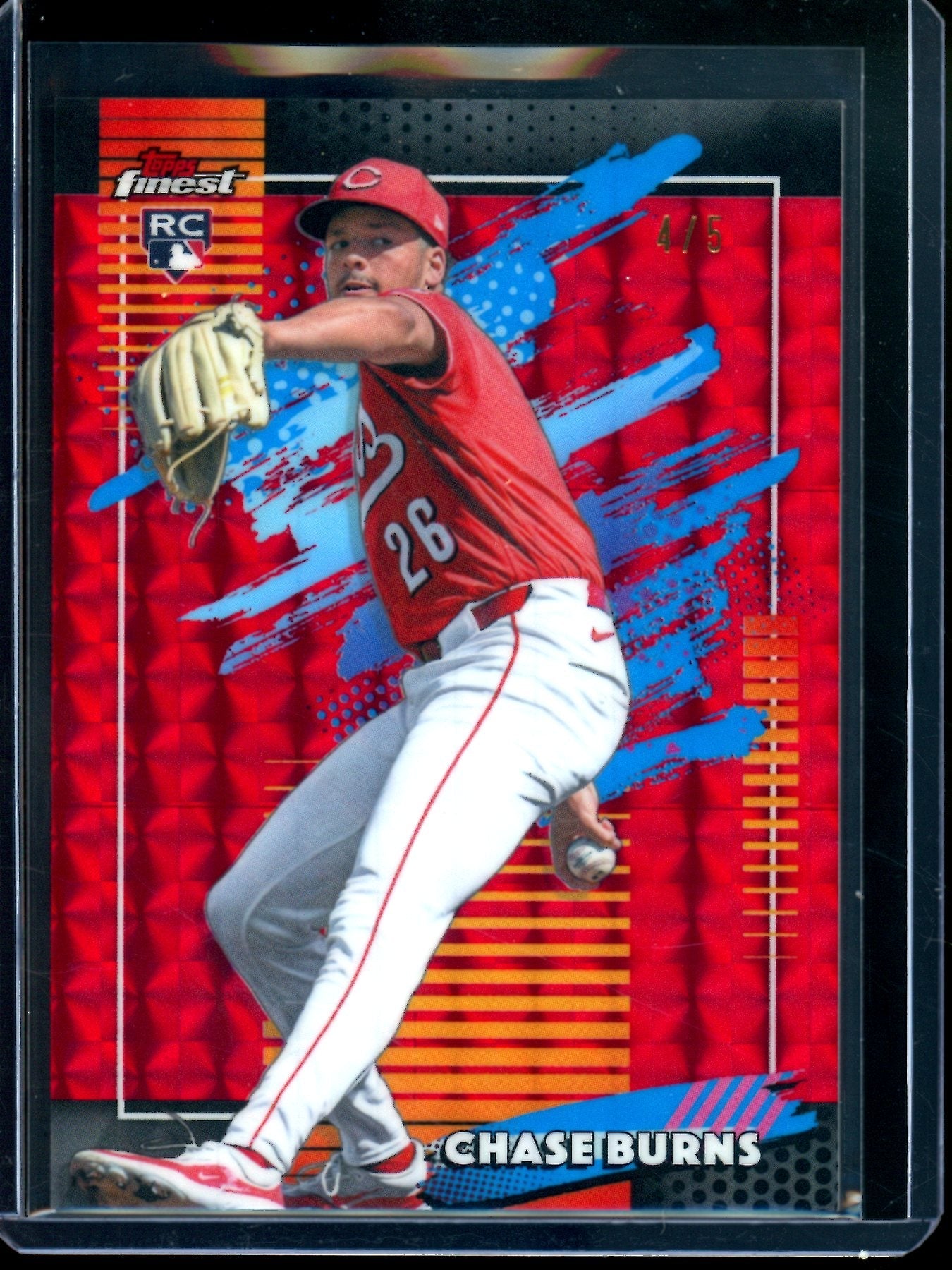 2026 Topps Finest Chase Burns Red Geometric Refractor Rookie /5 Reds - Image 1