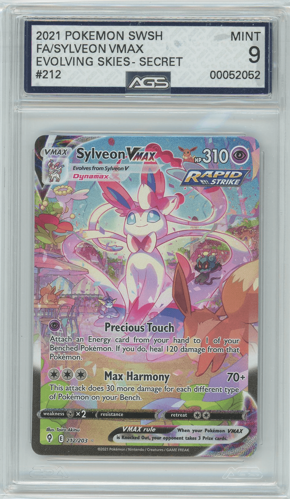 AGS (MINT 9) Sylveon VMAX #212 - Evolving Skies (#00052052) - Image 1