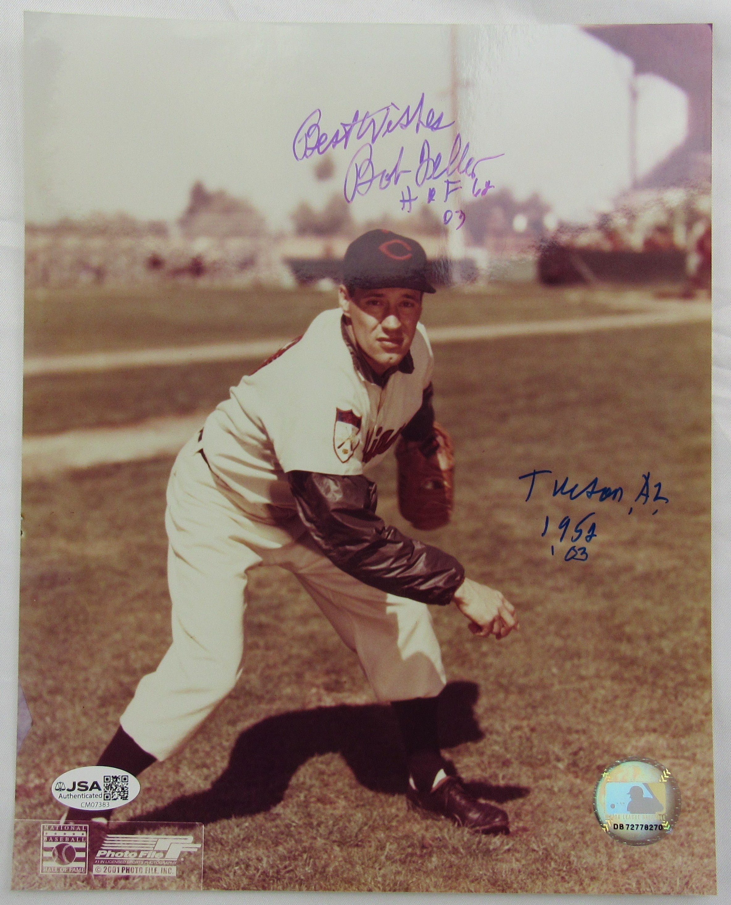 Bob Feller Signed Auto 8x10 Photo JSA CM07383 w/many inscriptions - Image 1