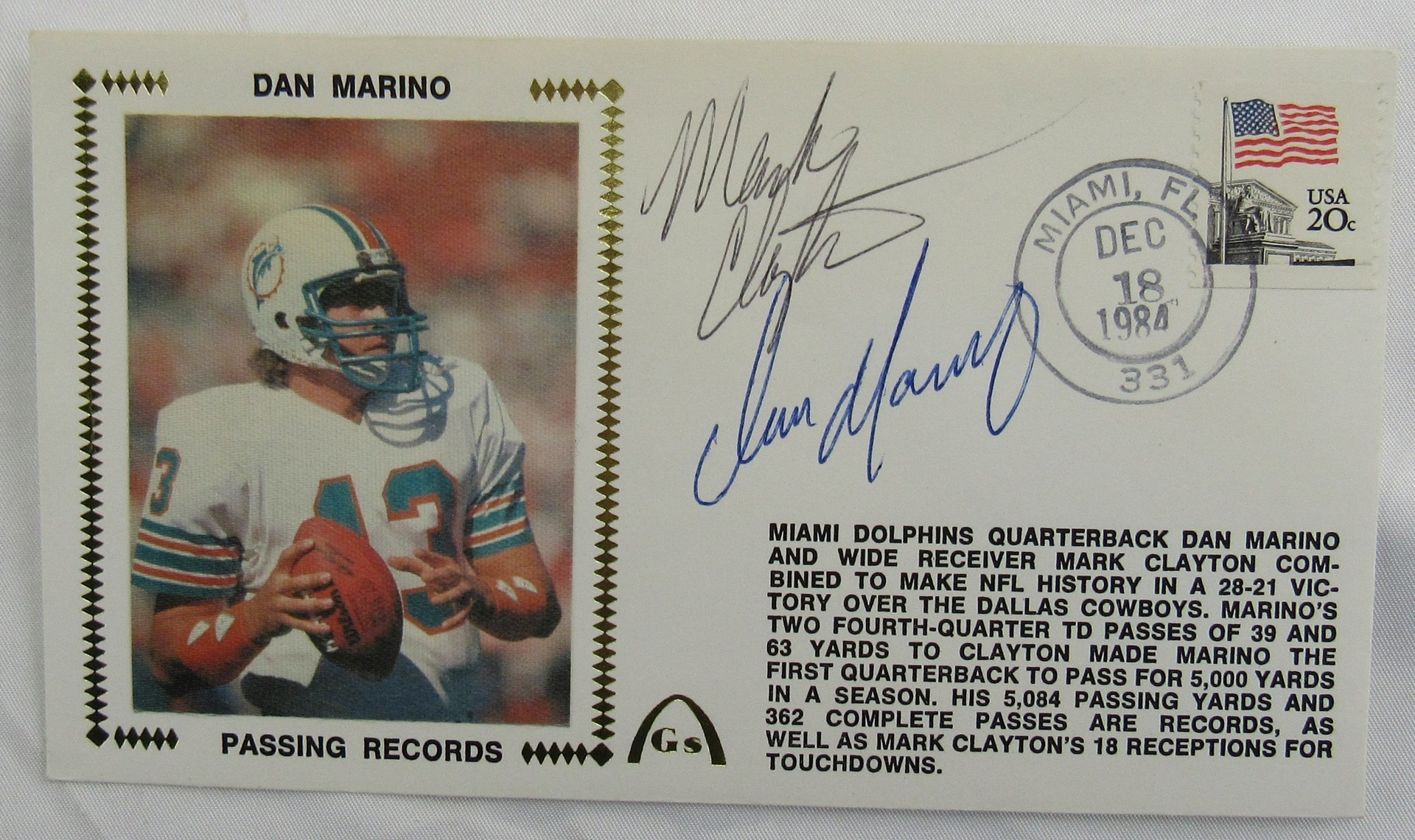 Dan Marino Mark Clayton Auto Cachet JSA CK72124 - Image 1