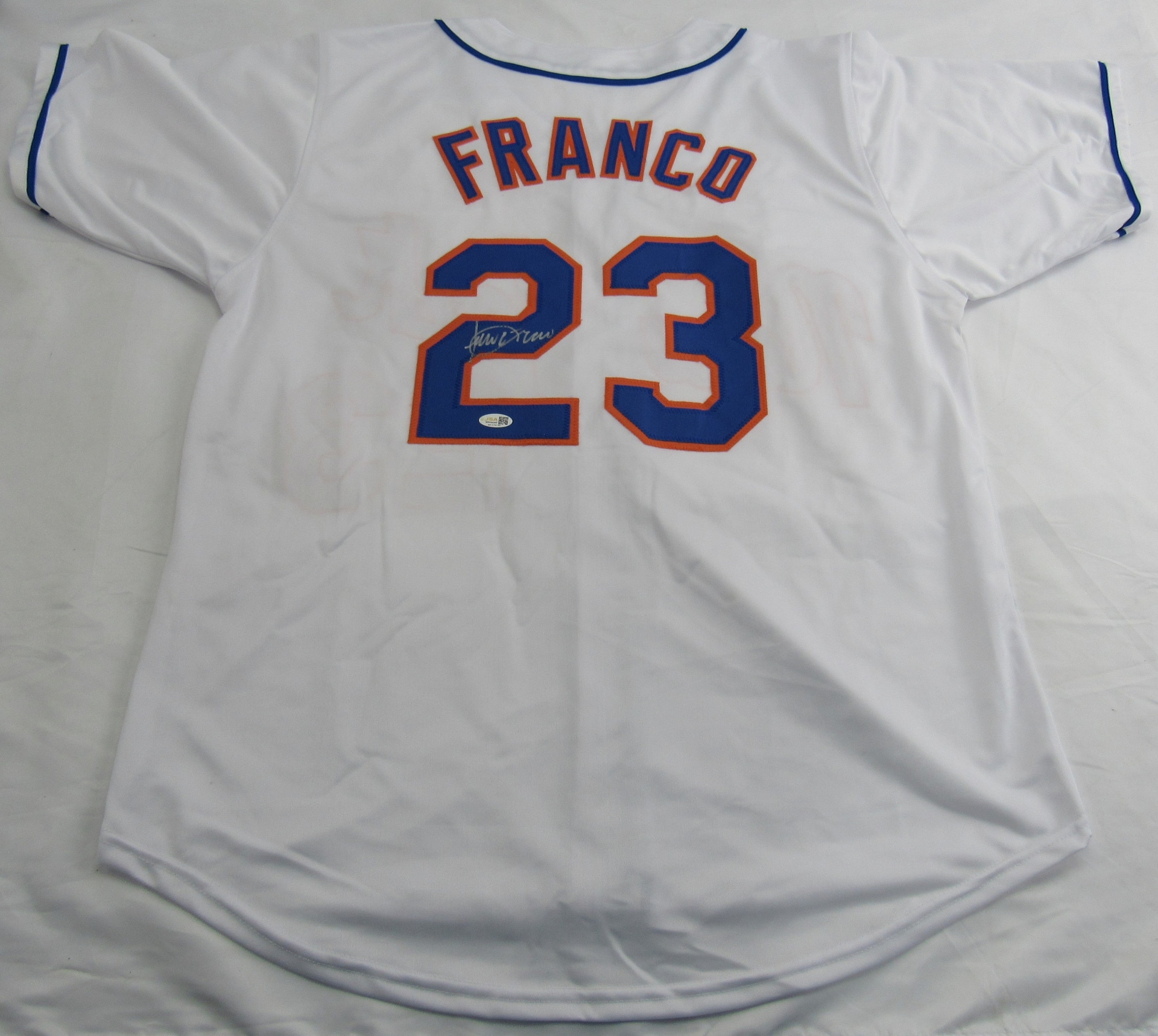Julio Franco Signed Auto Mets Baseball Jersey JSA Witnessed Certified - Image 1