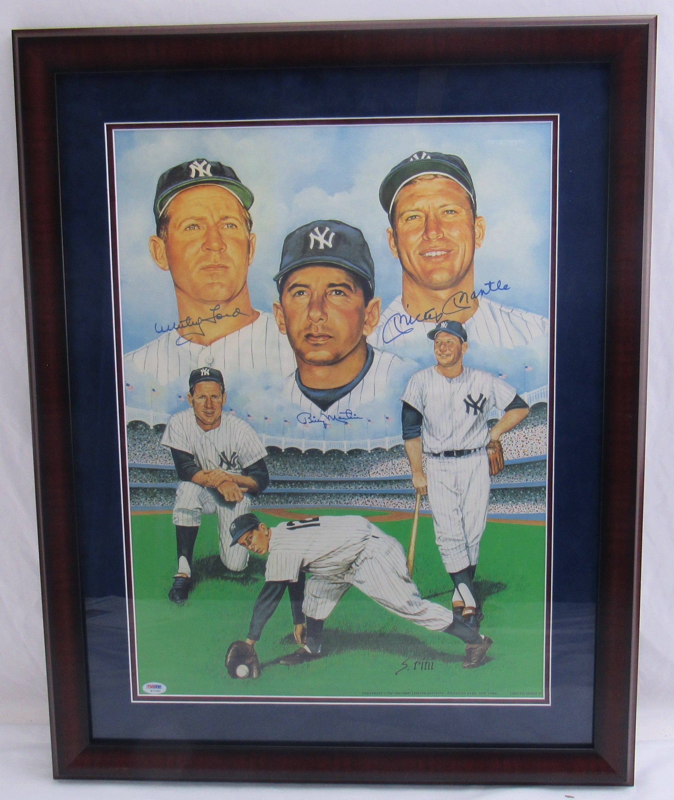 Mickey Mantle Whitey Ford Billy Martin Signed Framed Photo PSA/DNA K77282 - Image 1