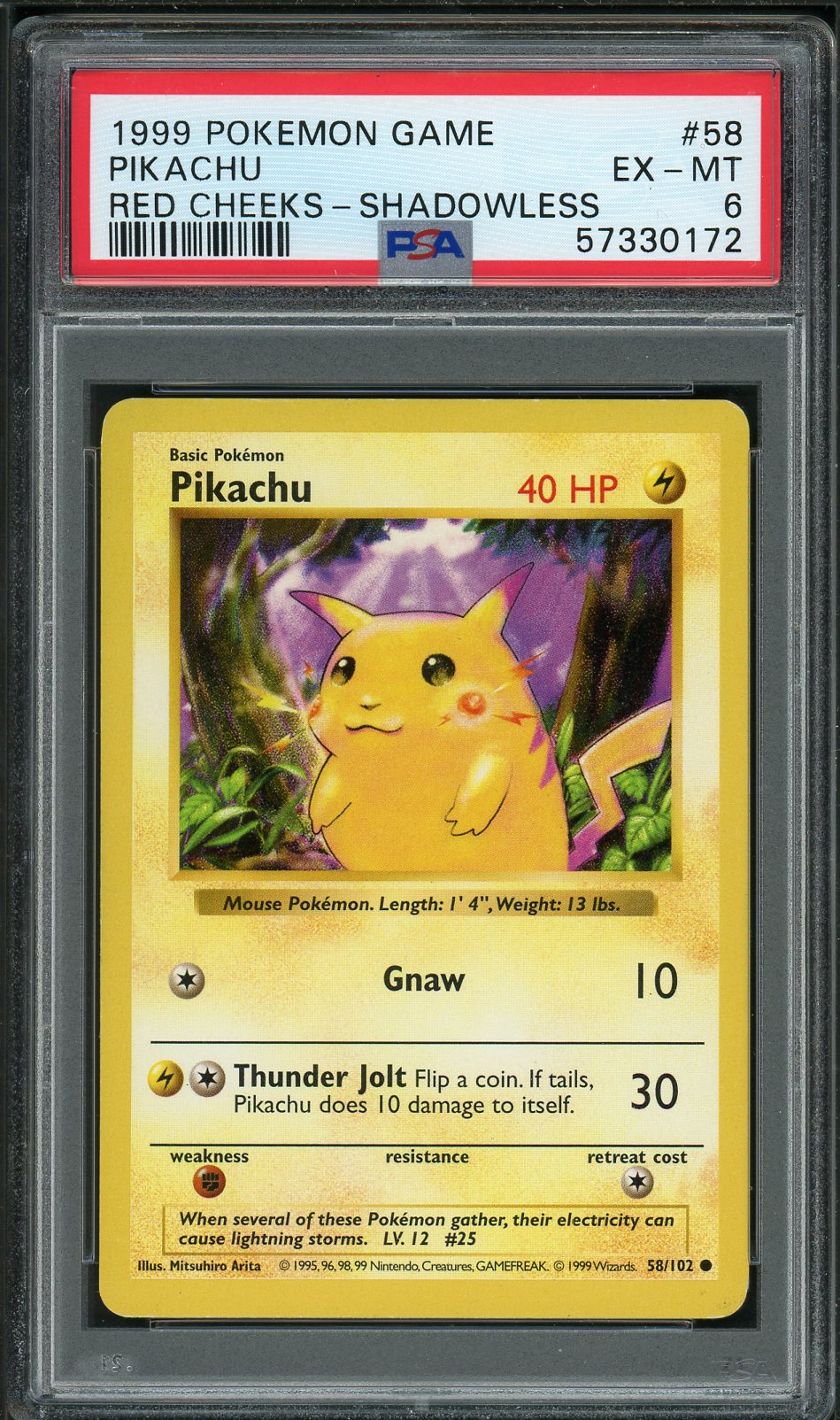PSA (EX-MT 6) Pikachu (Shadowless - Red Cheeks) #58 - Pokemon Game (#57330172) - Image 1