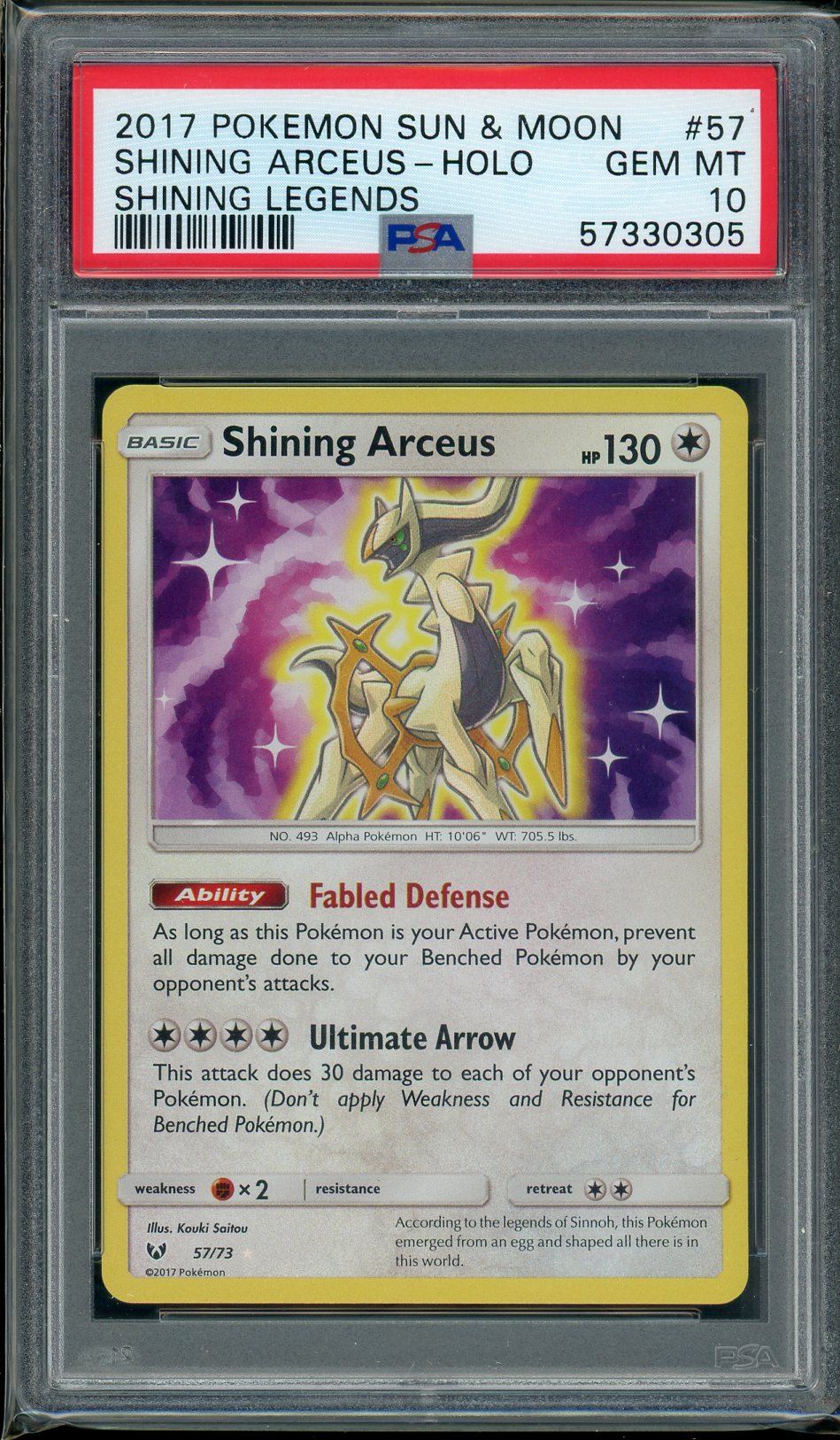 PSA (Gem MT 10) Shining Arceus-holo #57 - Pokemon Sun & Moon Shining Legends (#57330305) - Image 1