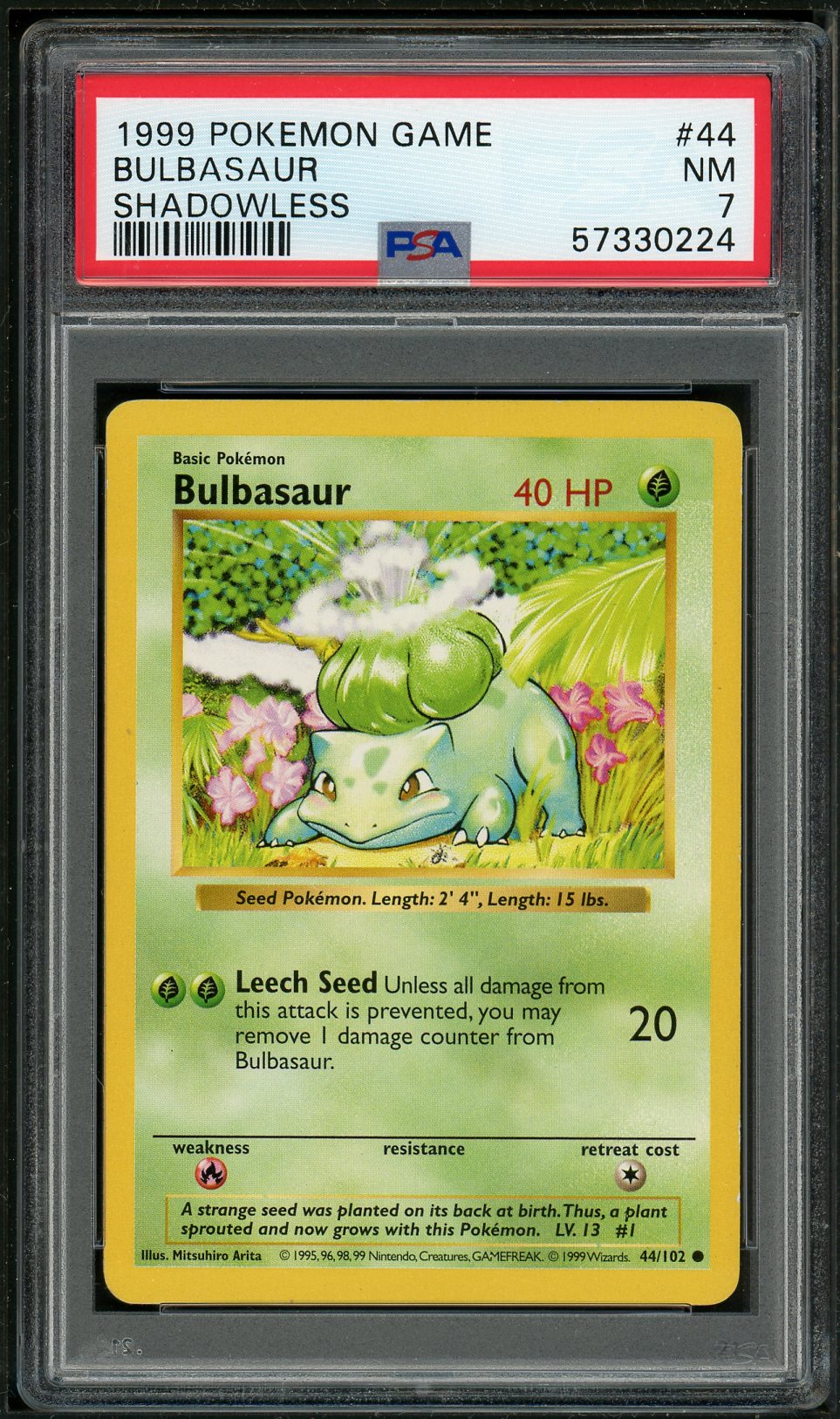 PSA (NM 7) Bulbasaur (Shadowless) #44 - Pokemon Game (#57330224) - Image 1