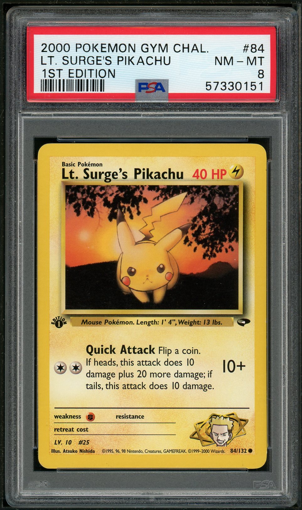 PSA (NM-MT 8) Lt. Surge's Pikachu (1st Edition) #84 - Pokemon Gym Challenge (#57330151) - Image 1